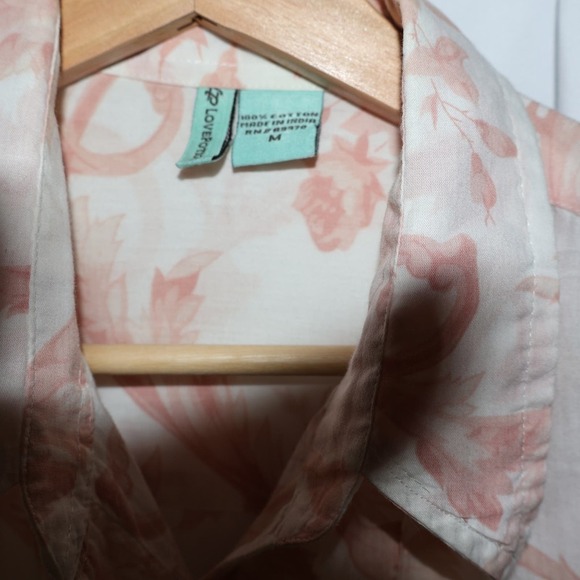 LovePotion Blouse, Medium Wormen Light Cotton Peach and White Button Down, - Picture 4 of 14